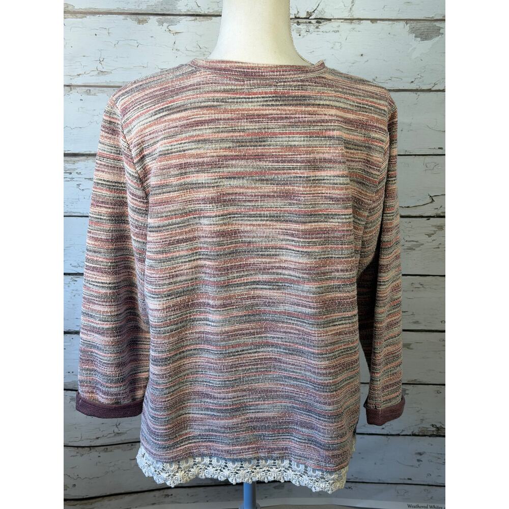 Hannah Petite Boutique Women's sweater striped w/lace trim sz PXL - Picture 2 of 10